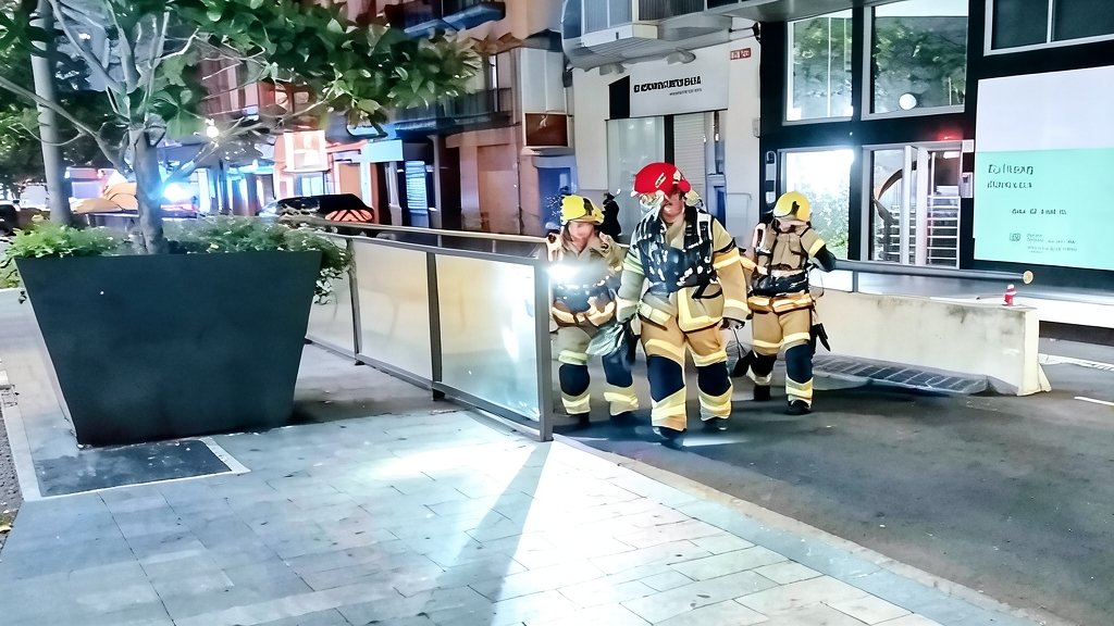 Despliegue de los servicios de emergencia junto a los accesos del aparcamiento subterráneo tras el accidente laboral
