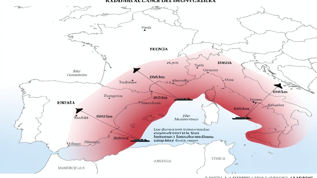 Mapa conceptual del Mediterráneo y radares de defensa aérea