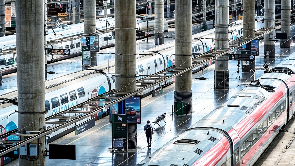 Ilustración conceptual de alta velocidad ferroviaria y regulación de competencia