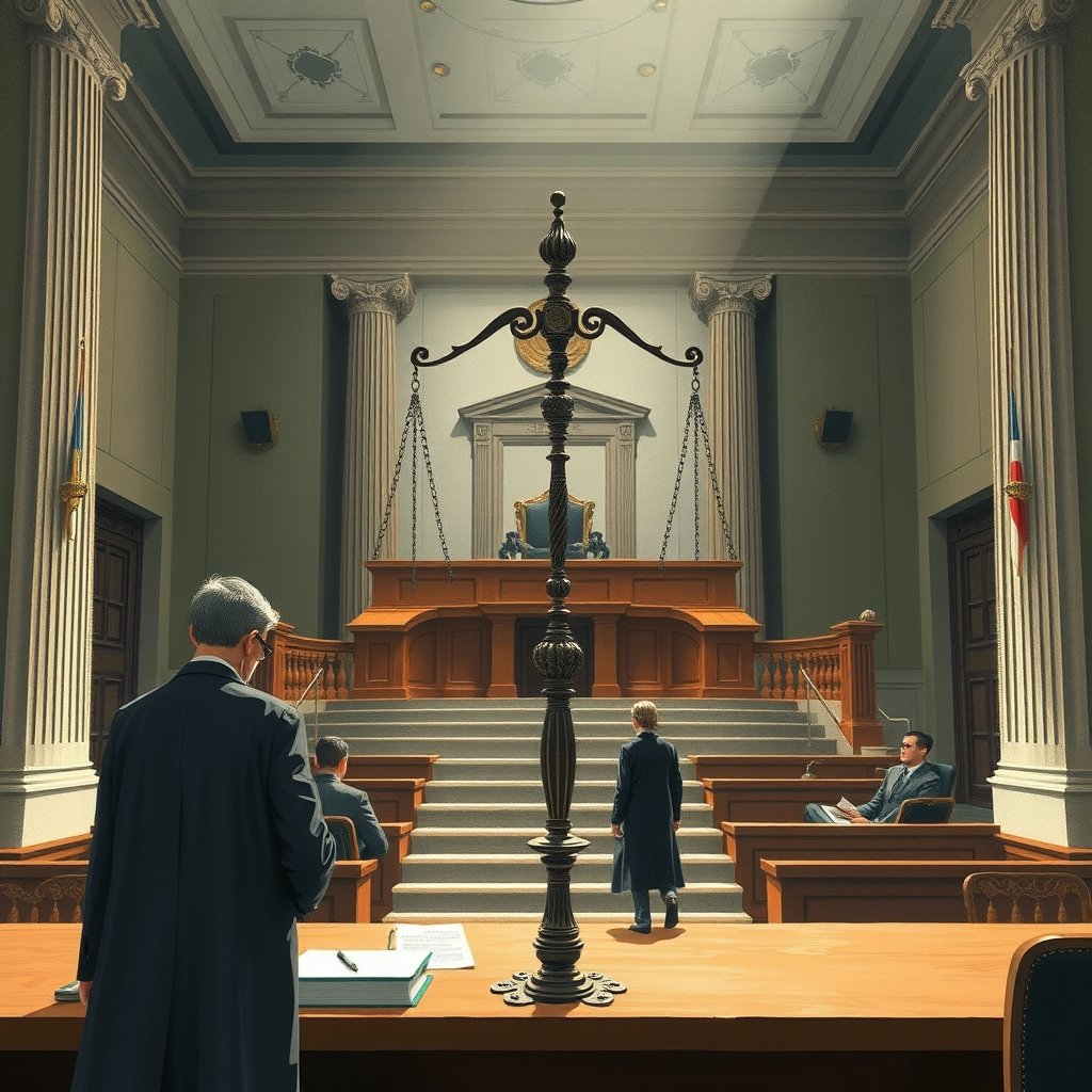 Ilustración editorial conceptual sobre la independencia judicial y la apertura del año judicial.