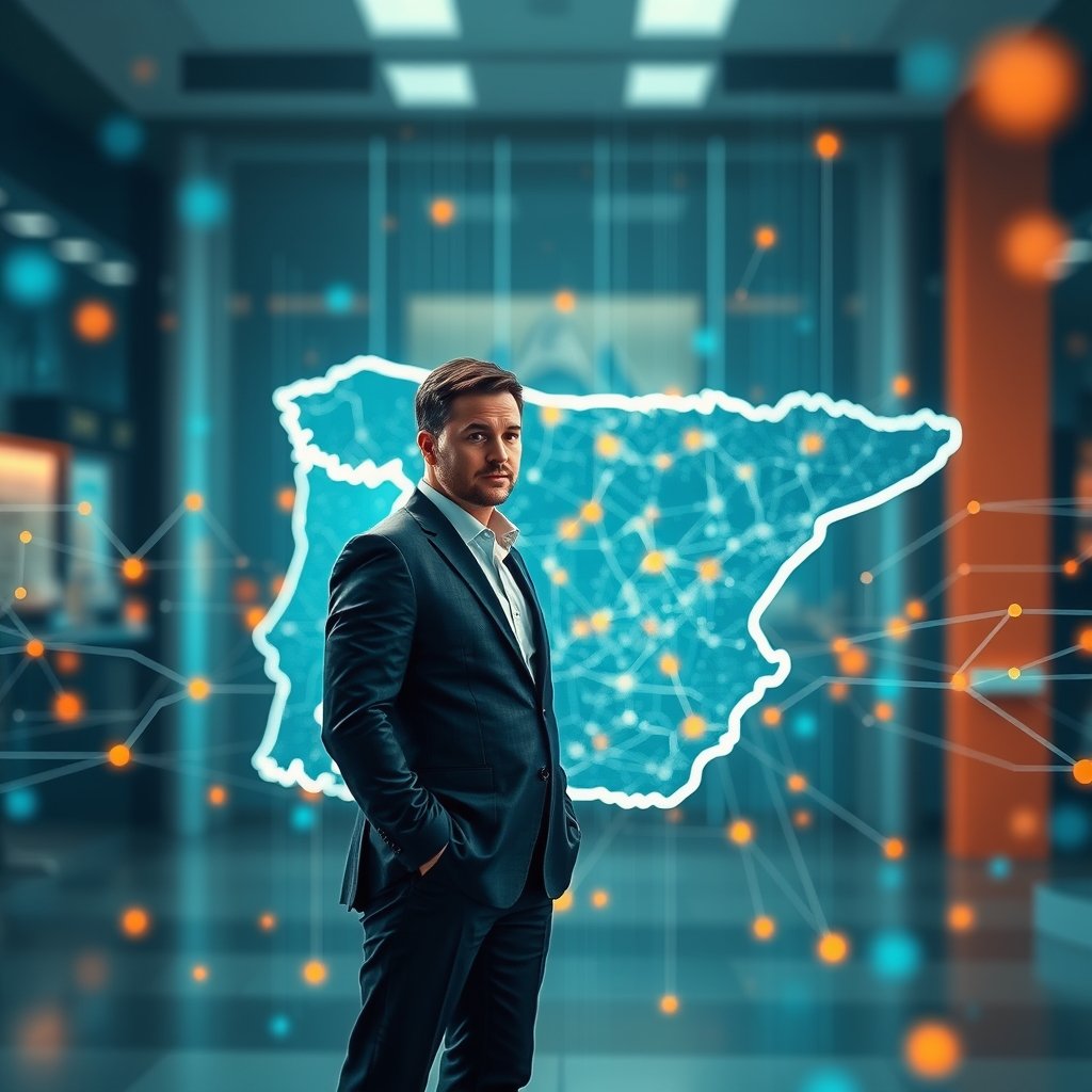 Ilustración conceptual sobre ciberseguridad corporativa y transformación digital en España